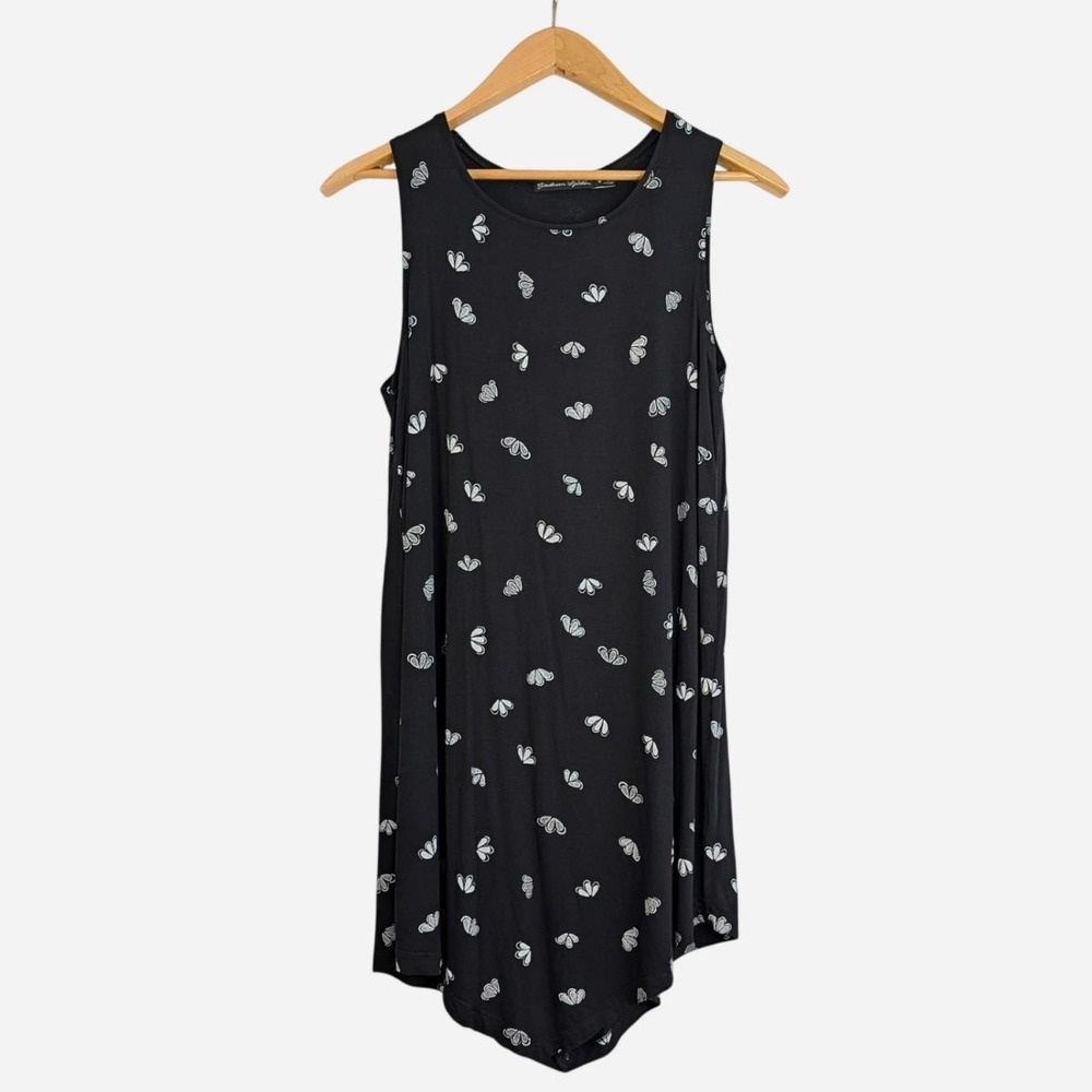 Gudrun Sjoden Black White Print Sleeveless Swing Tank Midi Dress Medium